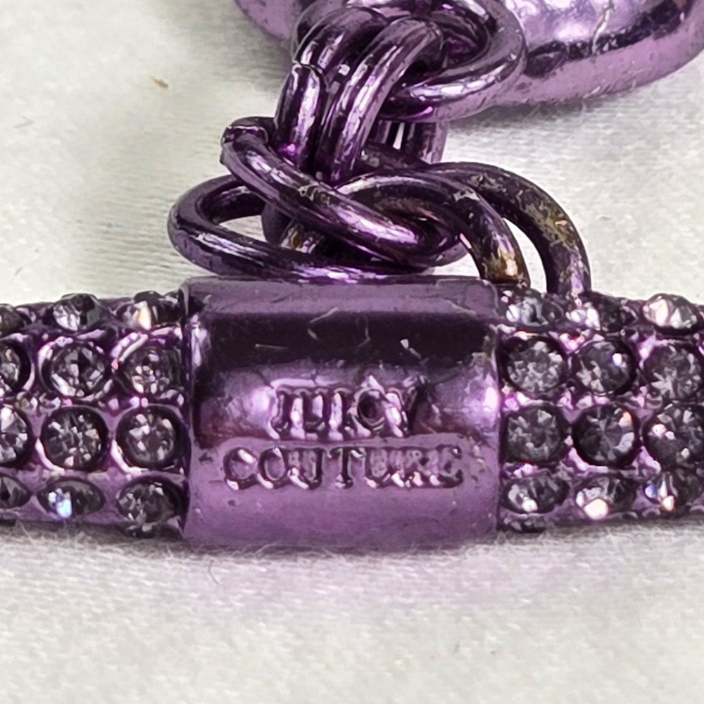 Juicy Couture Purple Gumdrop Round Crystal Pave Rhinestone‎ Toggle Bracelet 7" - Picture 6 of 16